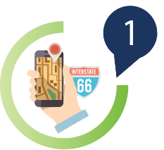 A hand holding a smartphone to view traffic